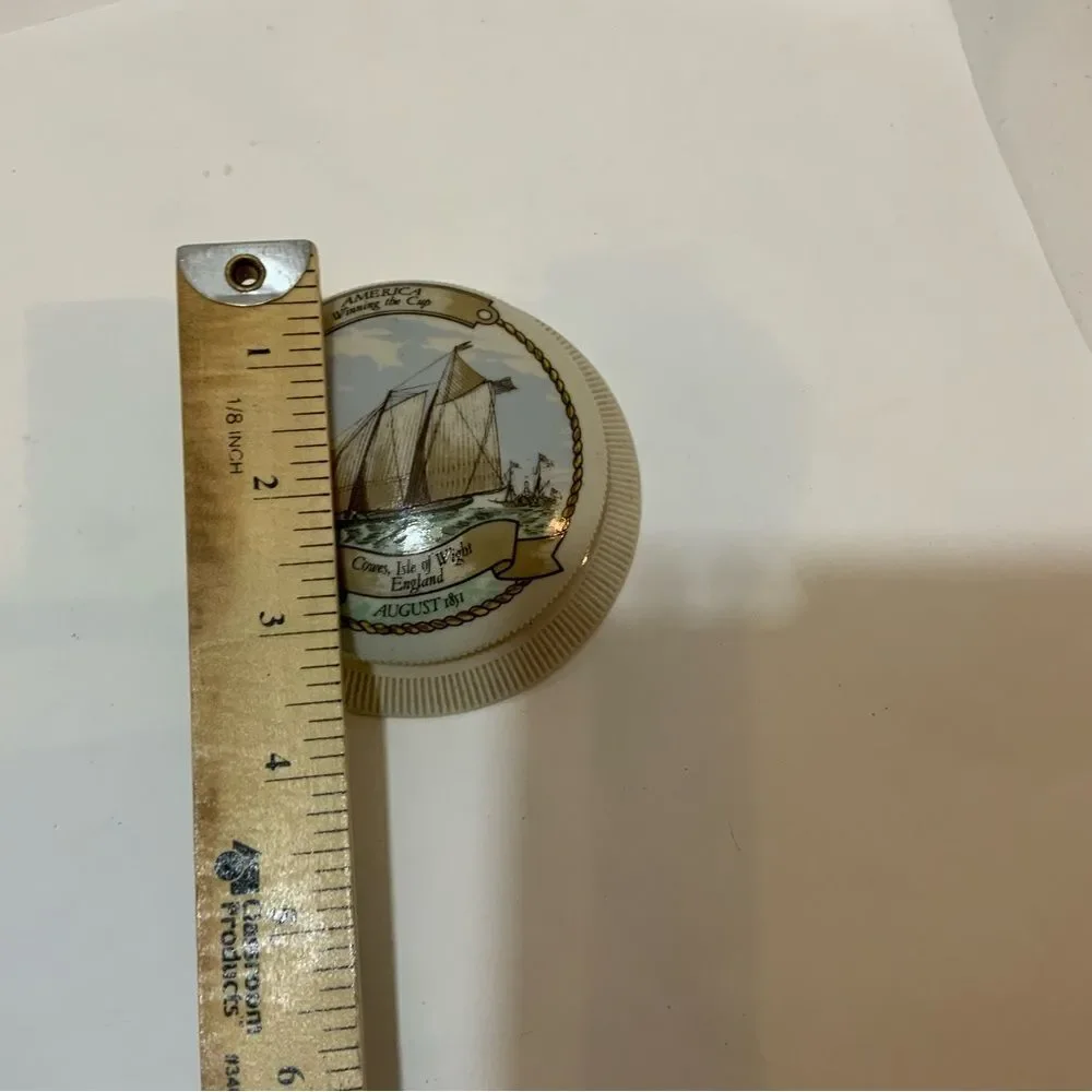 Vintage Ceramic Worlds Cup Sailing souvenir paperweigh Made in strattfordshire